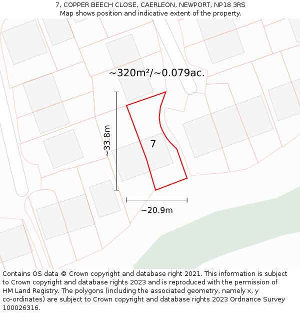7, COPPER BEECH CLOSE, CAERLEON, NEWPORT, NP18 3RS: Plot and title map