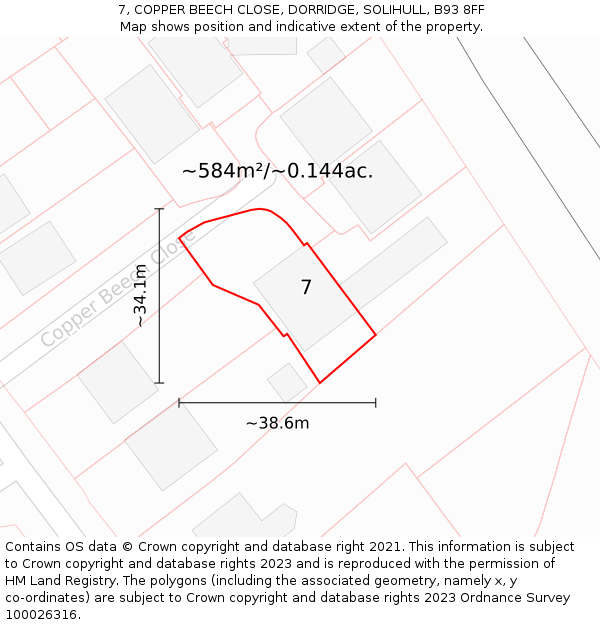 7, COPPER BEECH CLOSE, DORRIDGE, SOLIHULL, B93 8FF: Plot and title map