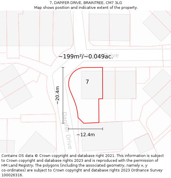 7, DAPIFER DRIVE, BRAINTREE, CM7 3LG: Plot and title map