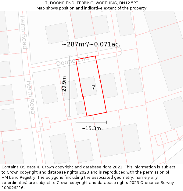 7, DOONE END, FERRING, WORTHING, BN12 5PT: Plot and title map