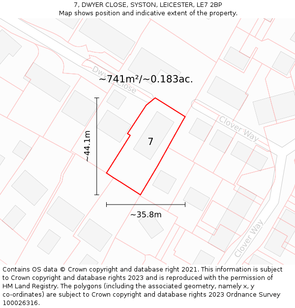 7, DWYER CLOSE, SYSTON, LEICESTER, LE7 2BP: Plot and title map