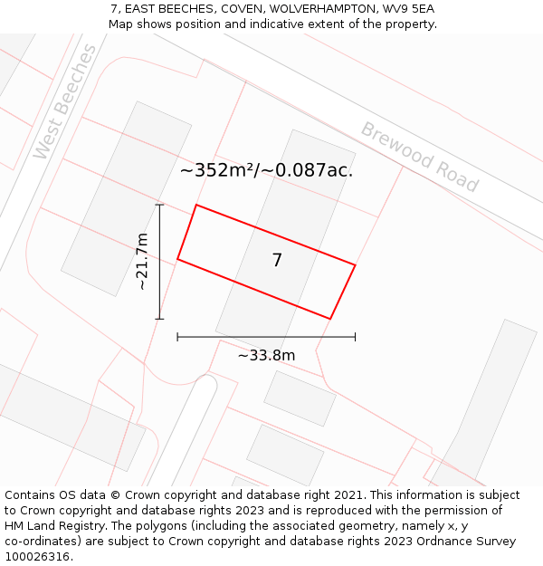 7, EAST BEECHES, COVEN, WOLVERHAMPTON, WV9 5EA: Plot and title map