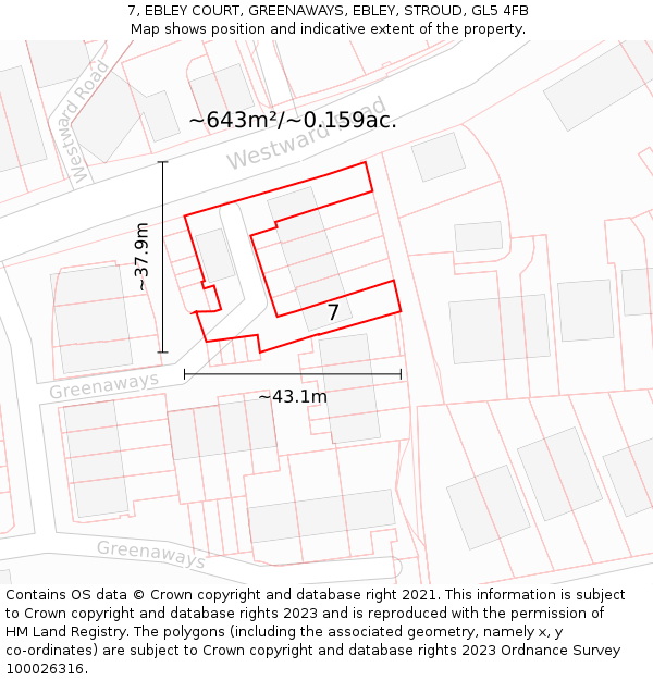 7, EBLEY COURT, GREENAWAYS, EBLEY, STROUD, GL5 4FB: Plot and title map