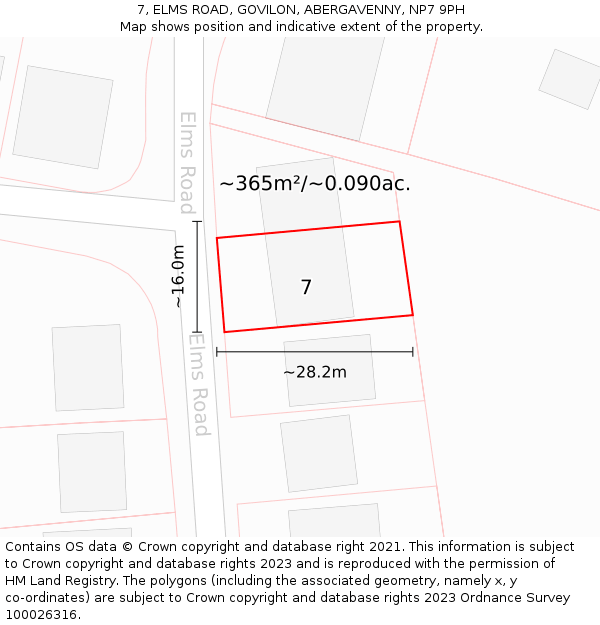 7, ELMS ROAD, GOVILON, ABERGAVENNY, NP7 9PH: Plot and title map