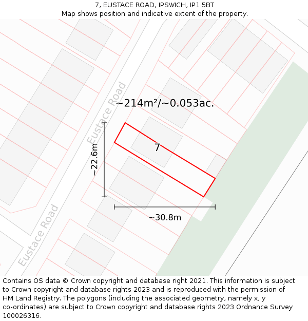 7, EUSTACE ROAD, IPSWICH, IP1 5BT: Plot and title map