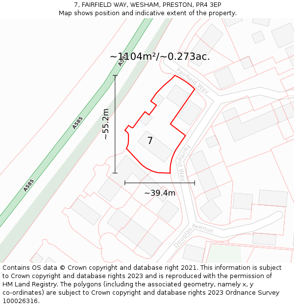 7, FAIRFIELD WAY, WESHAM, PRESTON, PR4 3EP: Plot and title map