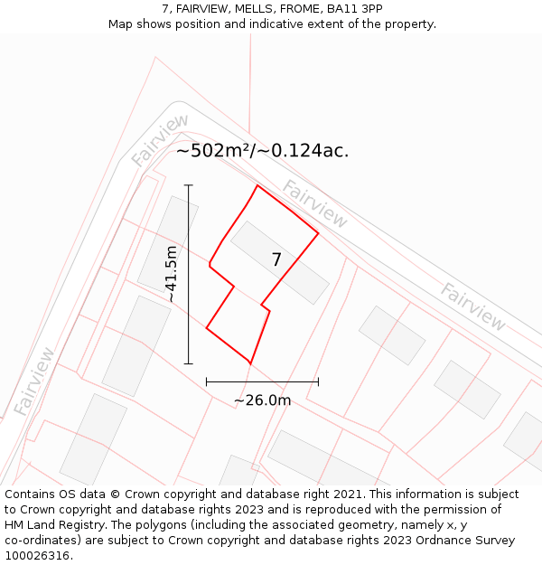 7, FAIRVIEW, MELLS, FROME, BA11 3PP: Plot and title map