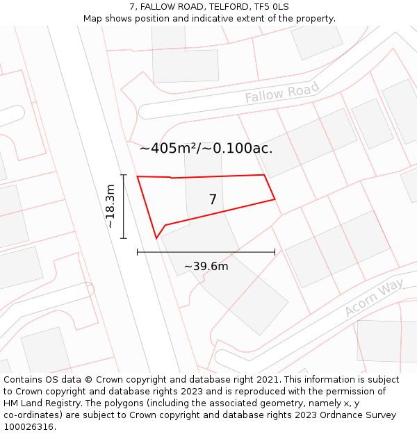 7, FALLOW ROAD, TELFORD, TF5 0LS: Plot and title map