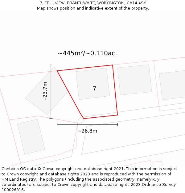 7, FELL VIEW, BRANTHWAITE, WORKINGTON, CA14 4SY: Plot and title map