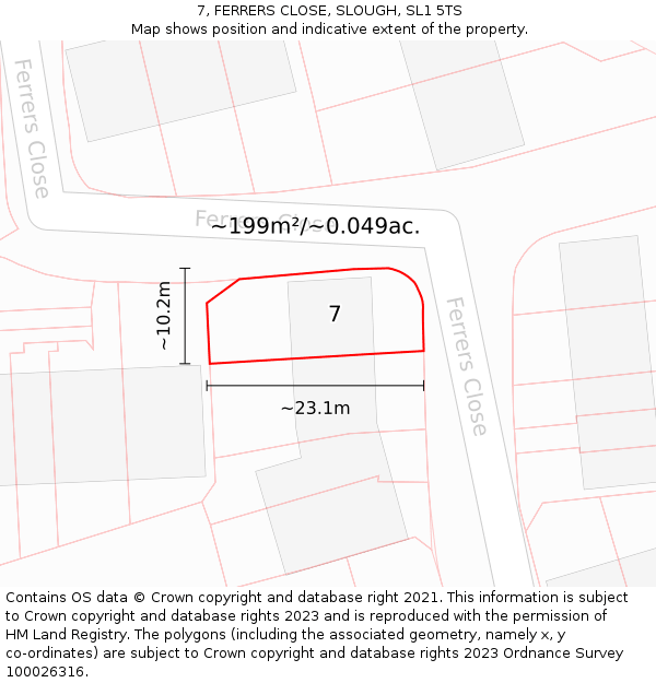 7, FERRERS CLOSE, SLOUGH, SL1 5TS: Plot and title map