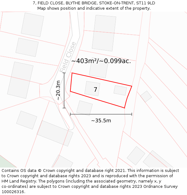 7, FIELD CLOSE, BLYTHE BRIDGE, STOKE-ON-TRENT, ST11 9LD: Plot and title map