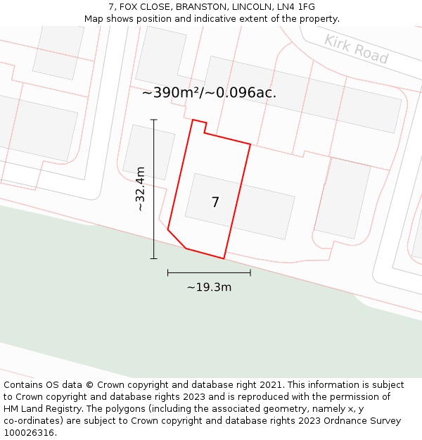 7, FOX CLOSE, BRANSTON, LINCOLN, LN4 1FG: Plot and title map