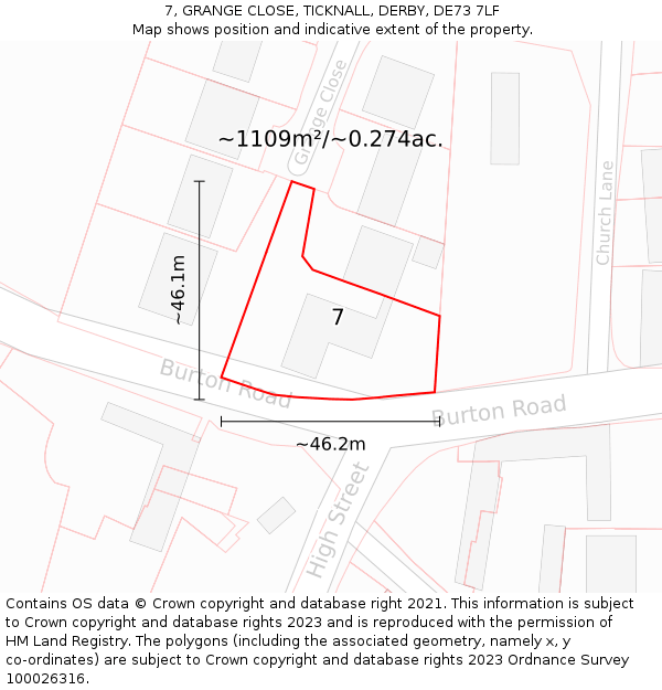 7, GRANGE CLOSE, TICKNALL, DERBY, DE73 7LF: Plot and title map