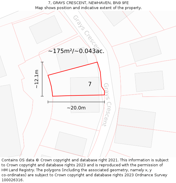 7, GRAYS CRESCENT, NEWHAVEN, BN9 9FE: Plot and title map