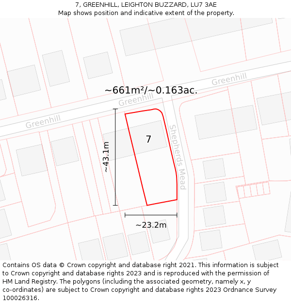 7, GREENHILL, LEIGHTON BUZZARD, LU7 3AE: Plot and title map