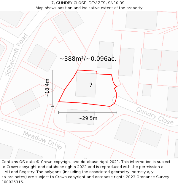7, GUNDRY CLOSE, DEVIZES, SN10 3SH: Plot and title map