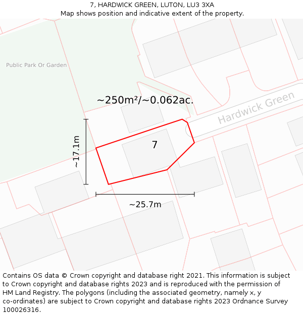 7, HARDWICK GREEN, LUTON, LU3 3XA: Plot and title map