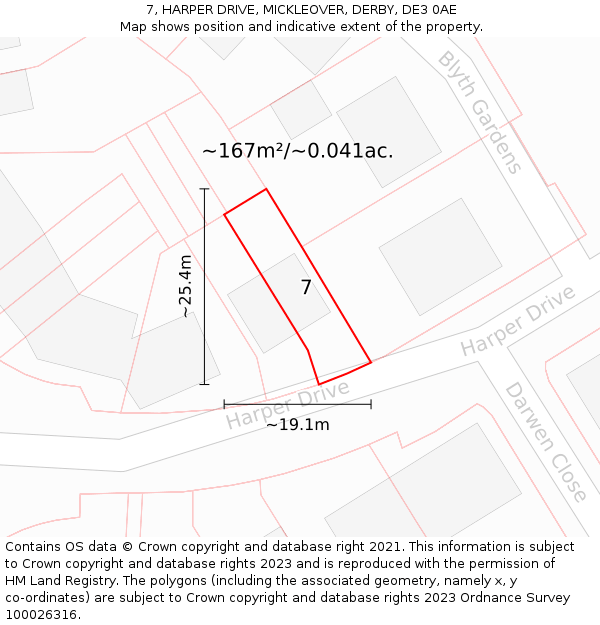 7, HARPER DRIVE, MICKLEOVER, DERBY, DE3 0AE: Plot and title map