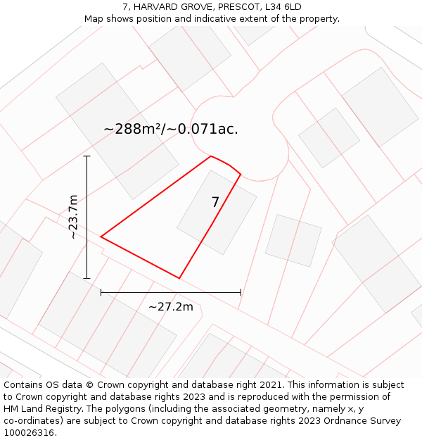 7, HARVARD GROVE, PRESCOT, L34 6LD: Plot and title map