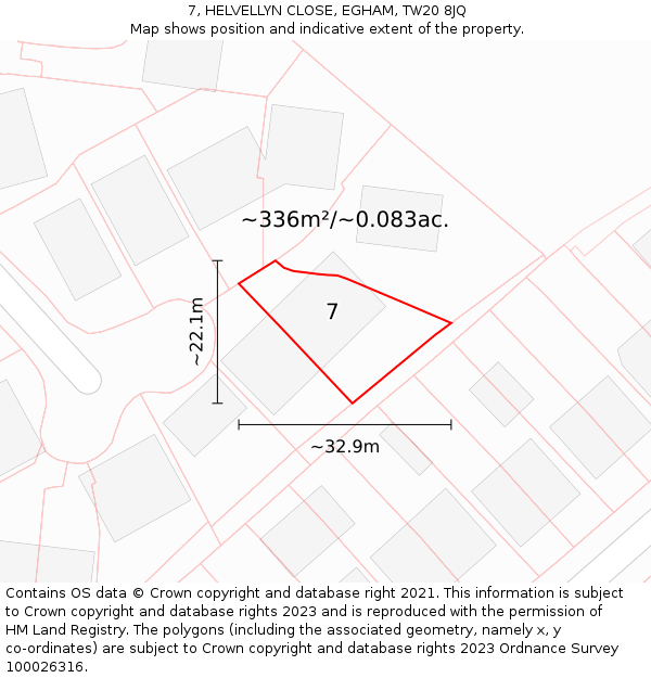 7, HELVELLYN CLOSE, EGHAM, TW20 8JQ: Plot and title map