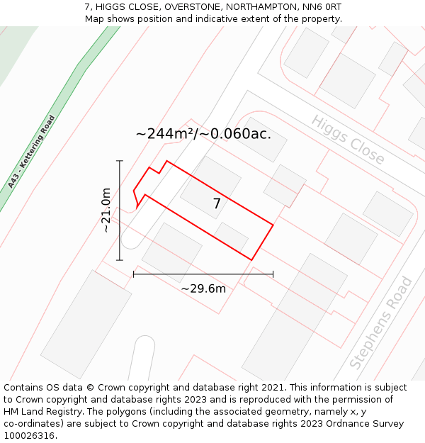 7, HIGGS CLOSE, OVERSTONE, NORTHAMPTON, NN6 0RT: Plot and title map