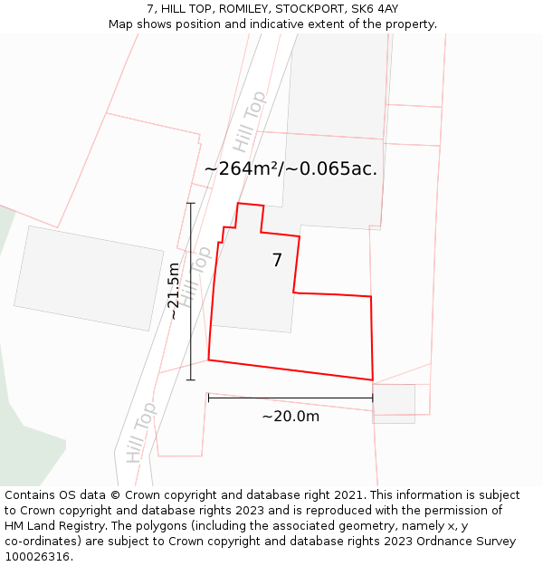 7, HILL TOP, ROMILEY, STOCKPORT, SK6 4AY: Plot and title map