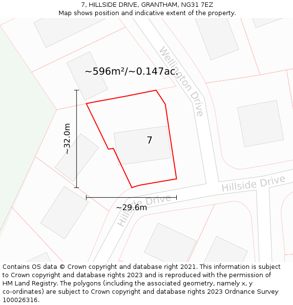 7, HILLSIDE DRIVE, GRANTHAM, NG31 7EZ: Plot and title map