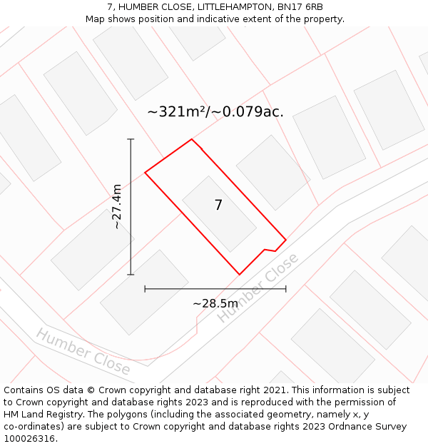 7, HUMBER CLOSE, LITTLEHAMPTON, BN17 6RB: Plot and title map