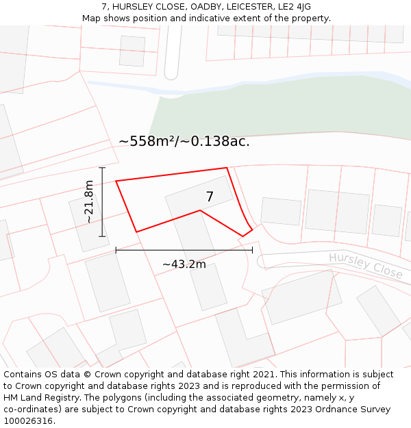 7, HURSLEY CLOSE, OADBY, LEICESTER, LE2 4JG: Plot and title map