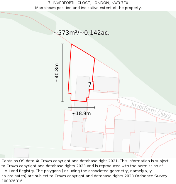 7, INVERFORTH CLOSE, LONDON, NW3 7EX: Plot and title map