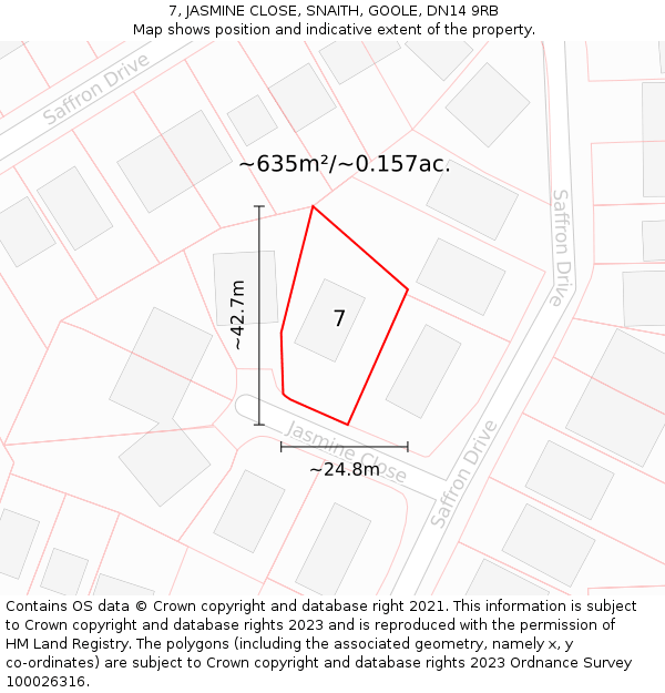 7, JASMINE CLOSE, SNAITH, GOOLE, DN14 9RB: Plot and title map