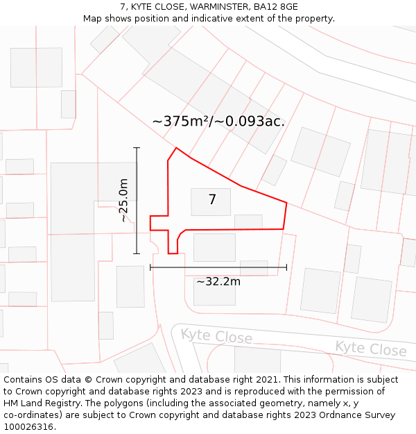 7, KYTE CLOSE, WARMINSTER, BA12 8GE: Plot and title map