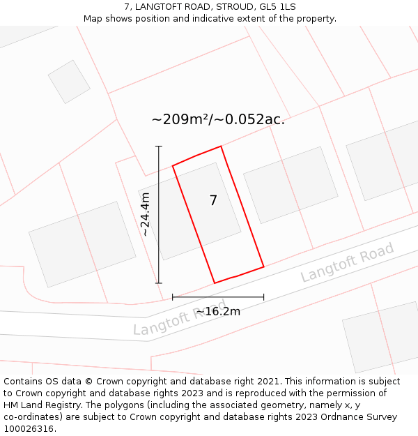 7, LANGTOFT ROAD, STROUD, GL5 1LS: Plot and title map
