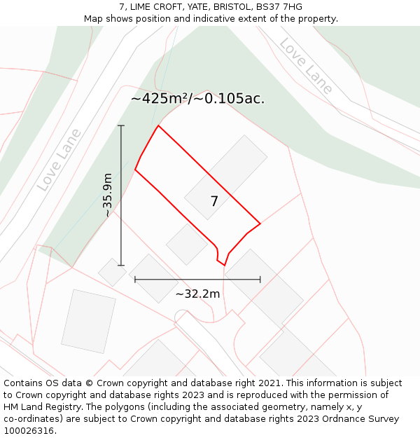 7, LIME CROFT, YATE, BRISTOL, BS37 7HG: Plot and title map