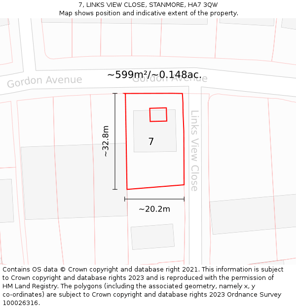 7, LINKS VIEW CLOSE, STANMORE, HA7 3QW: Plot and title map