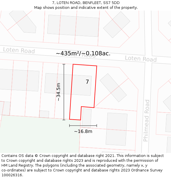 7, LOTEN ROAD, BENFLEET, SS7 5DD: Plot and title map