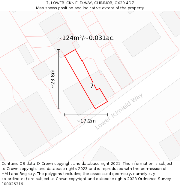 7, LOWER ICKNIELD WAY, CHINNOR, OX39 4DZ: Plot and title map