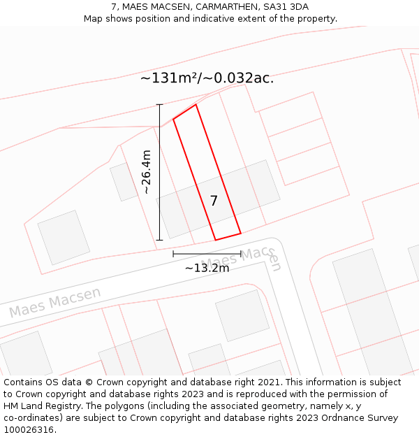 7, MAES MACSEN, CARMARTHEN, SA31 3DA: Plot and title map