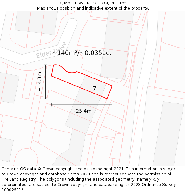 7, MAPLE WALK, BOLTON, BL3 1AY: Plot and title map