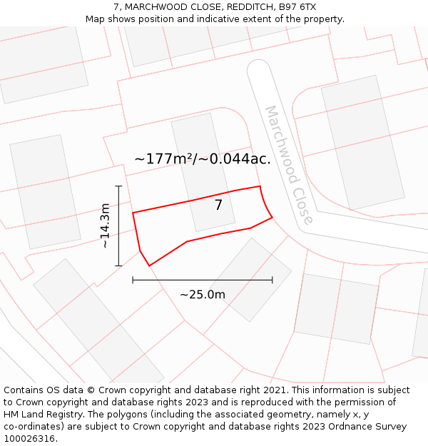 7, MARCHWOOD CLOSE, REDDITCH, B97 6TX: Plot and title map