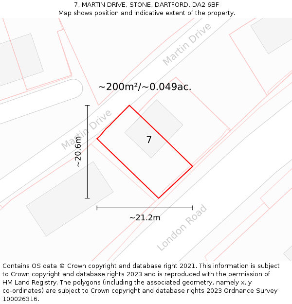 7, MARTIN DRIVE, STONE, DARTFORD, DA2 6BF: Plot and title map