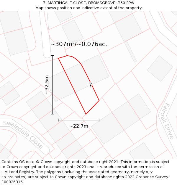 7, MARTINGALE CLOSE, BROMSGROVE, B60 3PW: Plot and title map