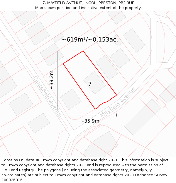 7, MAYFIELD AVENUE, INGOL, PRESTON, PR2 3UE: Plot and title map