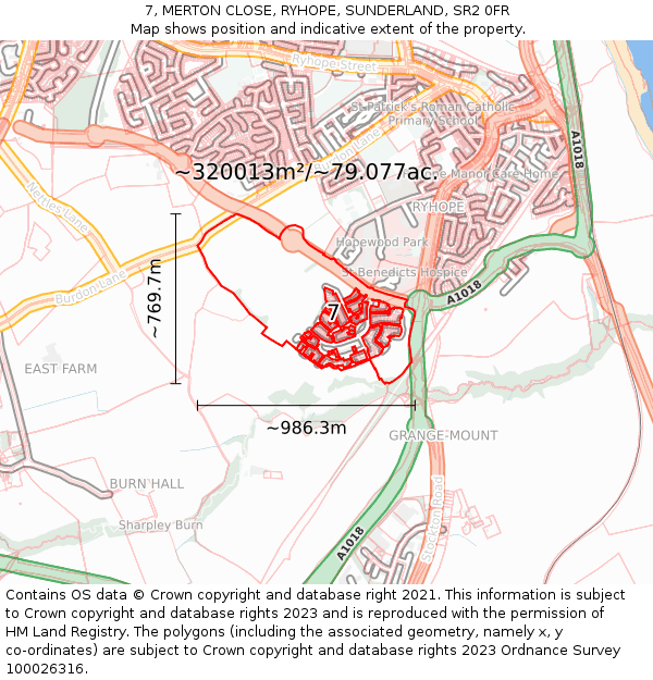 7, MERTON CLOSE, RYHOPE, SUNDERLAND, SR2 0FR: Plot and title map