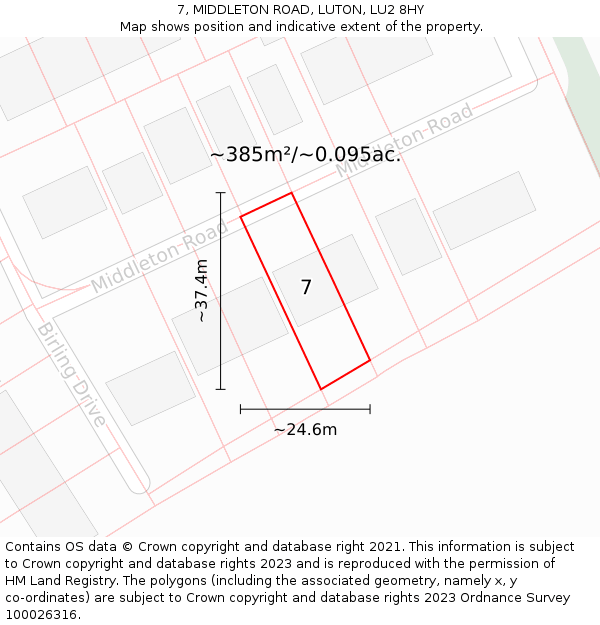7, MIDDLETON ROAD, LUTON, LU2 8HY: Plot and title map