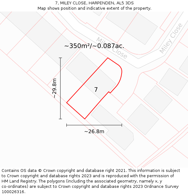 7, MILEY CLOSE, HARPENDEN, AL5 3DS: Plot and title map