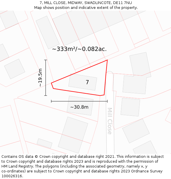 7, MILL CLOSE, MIDWAY, SWADLINCOTE, DE11 7NU: Plot and title map