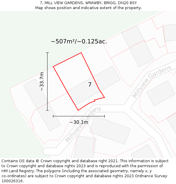 7, MILL VIEW GARDENS, WRAWBY, BRIGG, DN20 8SY: Plot and title map