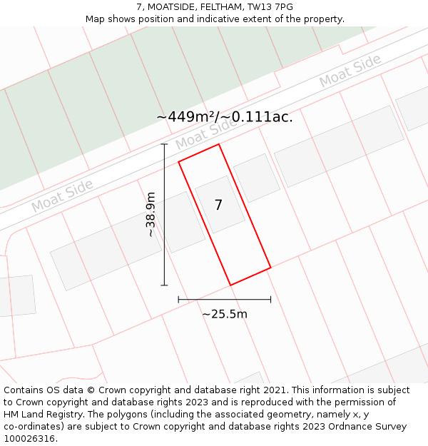 7, MOATSIDE, FELTHAM, TW13 7PG: Plot and title map