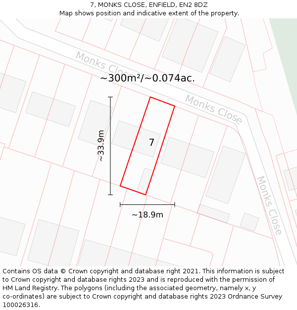 7, MONKS CLOSE, ENFIELD, EN2 8DZ: Plot and title map